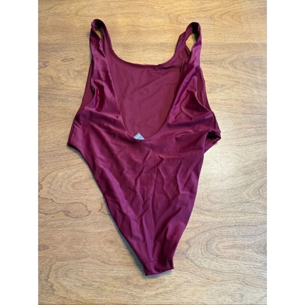 Aerie Women's Square Neck Lined Stretch One-Piece Swimsuit Burgundy XL Junior - Picture 2 of 7